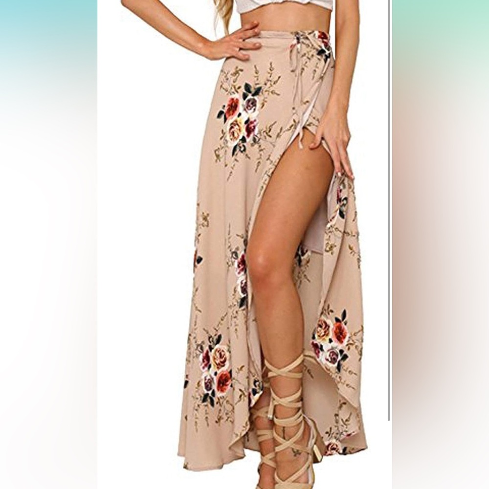 Boho Floral Tie Up Waist Summer Beach Wrap Cover Up Maxi Skirt NWOT
